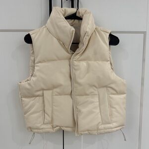 Hollister Off-White Leather Puffer Vest